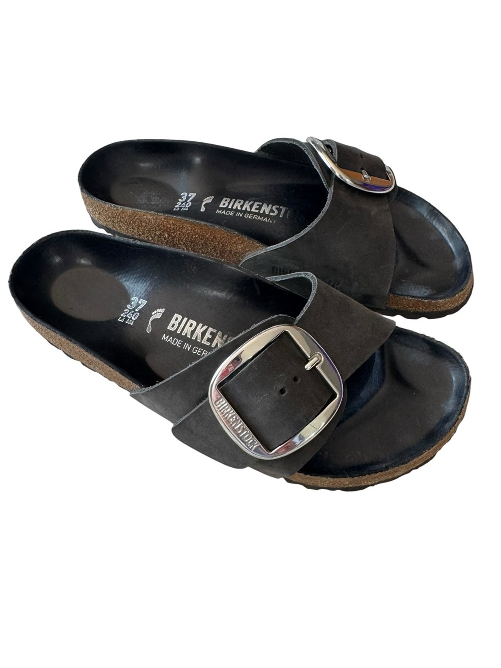 Birkenstock Madrid Big Buckle Slide Sandals in Black with Silver Buckle Size 37 - Picture 2 of 11